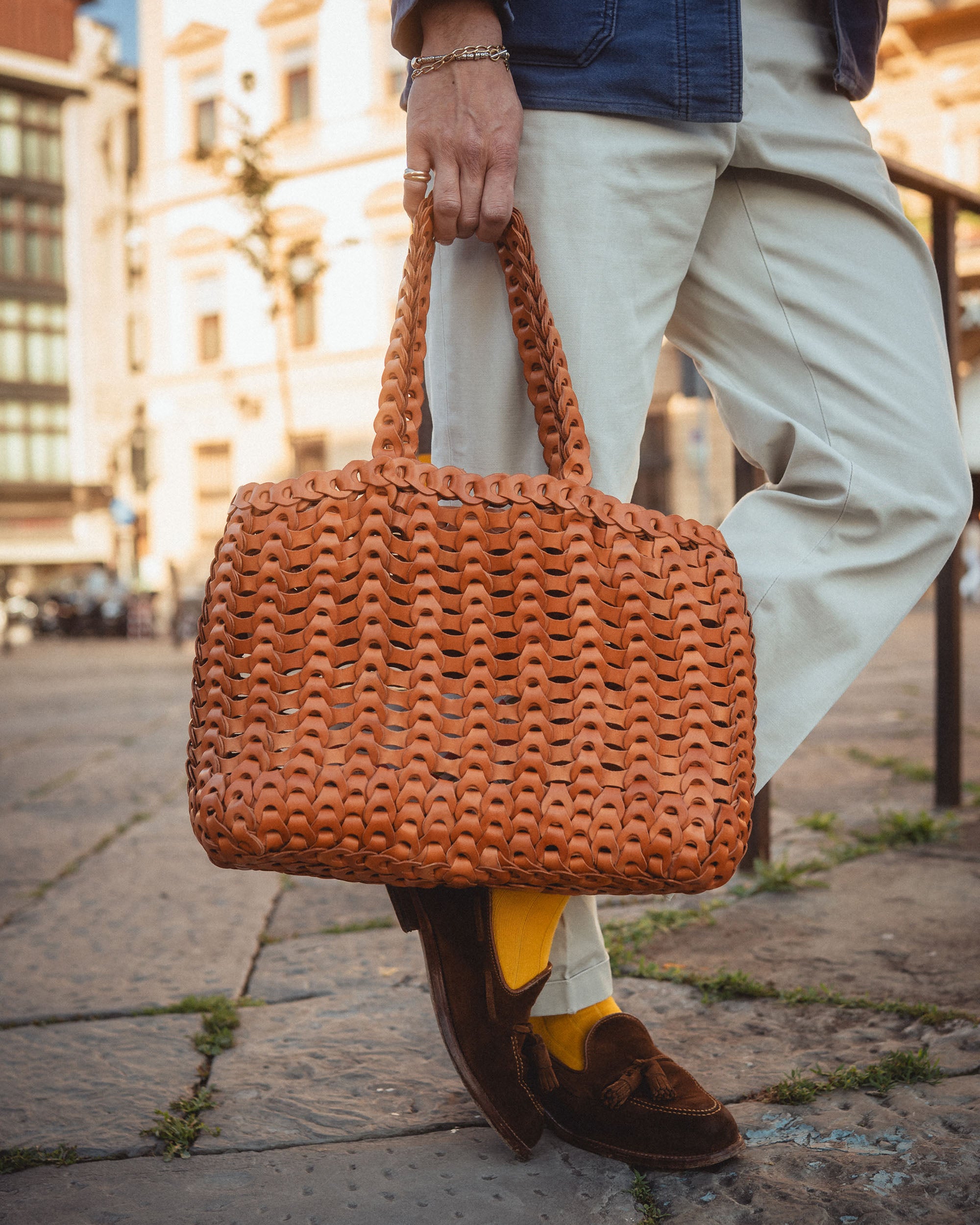 イルミーチョBOHOブラウン編み込みレザートートバッグ Boho トートバッグ M – il micio(イル・ミーチョ)